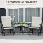 Outdoor and Garden-3-Piece Gliding Chair & Tea Table Set, Outdoor 2 Rocker Seats with Steel Frame, Tempered Glass Tabletop, Garden Patio Furniture, Cream White - Outdoor Style Company