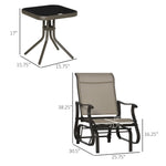 Outdoor and Garden-3-Piece Gliding Chair & Tea Table Set, Outdoor 2 Rocker Seats with Steel Frame, Tempered Glass Tabletop, Garden Patio Furniture, Grey - Outdoor Style Company