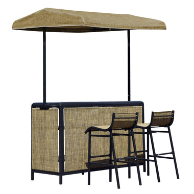 Outdoor and Garden-3 Piece Outdoor Bar Set for 2 with Canopy, Rectangular Table with Storage Shelves & Two Bar Chairs, Breathable Mesh - Outdoor Style Company