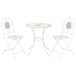 Outdoor and Garden-3 Piece Outdoor Bistro Set, Patio Dining Set with 2 Folding Chairs, Spring Flower Stone Mosaic, Folding Center Table for Garden, White - Outdoor Style Company