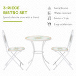 Outdoor and Garden-3 Piece Outdoor Bistro Set, Patio Dining Set with 2 Folding Chairs, Spring Flower Stone Mosaic, Folding Center Table for Garden, White - Outdoor Style Company