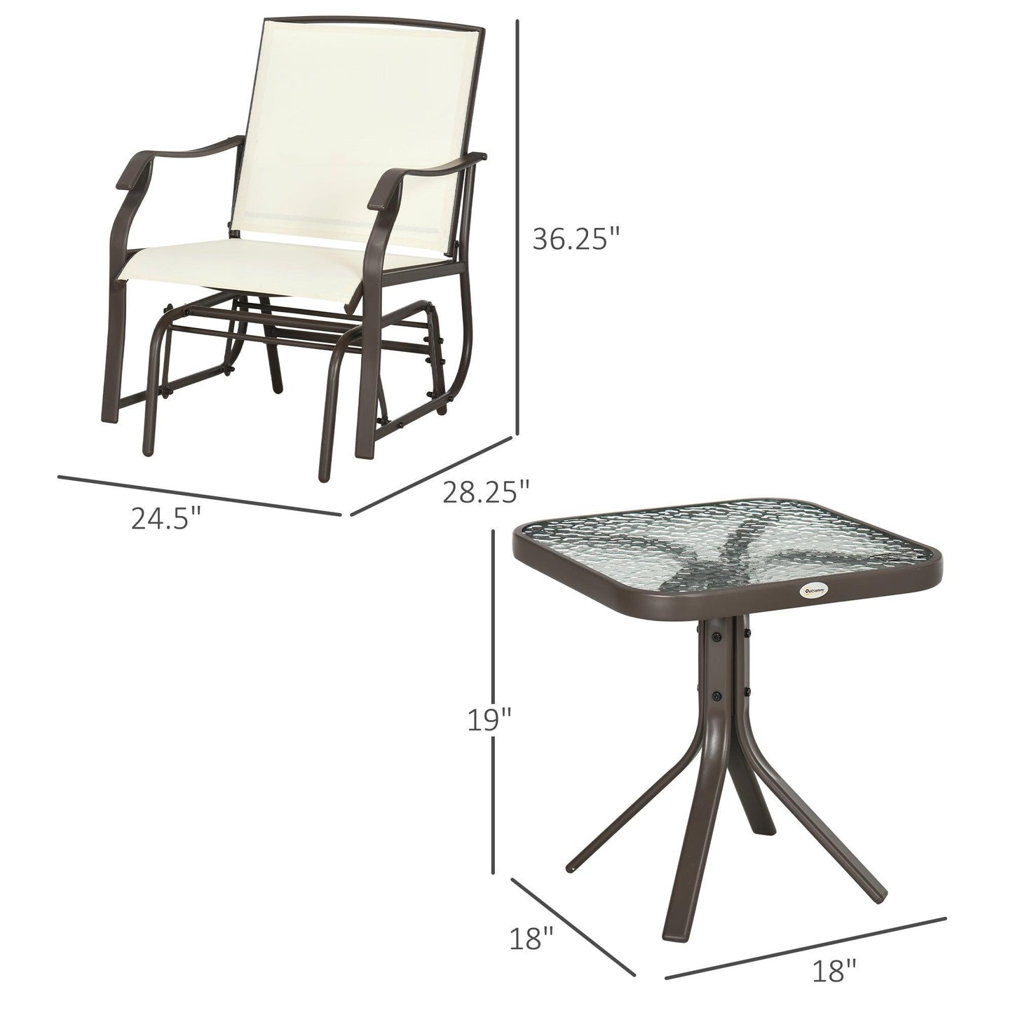 Outdoor and Garden-3 Piece Outdoor Glider Chair with Coffee Table Bistro Set, 2 Patio Rocking Swing Chairs with Sling Fabric, Glass Tabletop - Outdoor Style Company