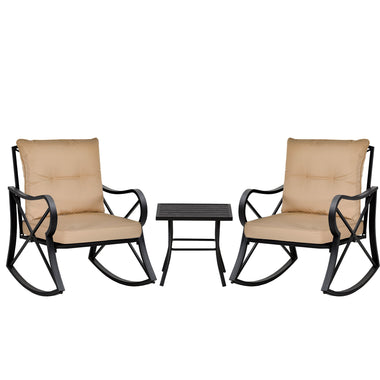 Outdoor and Garden-3 Piece Outdoor Patio Rocking Chair Set with Coffee Table Garden Bistro Set with Cushions - Beige - Outdoor Style Company