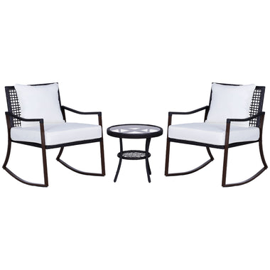 Outdoor and Garden-3 Piece Outdoor PE Rattan Patio Rocking Chair Set with Table - Brown - Outdoor Style Company