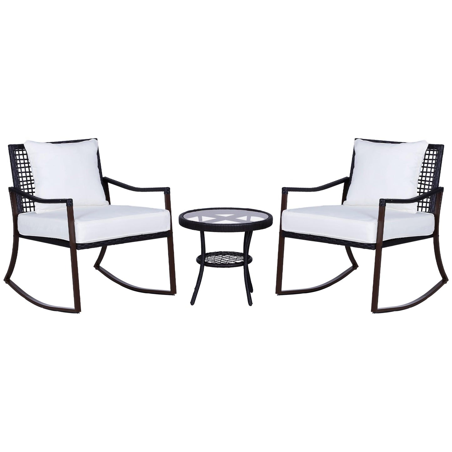 Outdoor and Garden-3 Piece Outdoor PE Rattan Patio Rocking Chair Set with Table - Brown - Outdoor Style Company