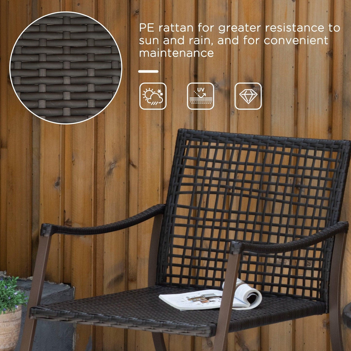 Outdoor and Garden-3 Piece Outdoor PE Rattan Patio Rocking Chair Set with Table - Brown - Outdoor Style Company