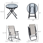 Outdoor and Garden-3 Piece Outdoor Rocking Bistro Set, Patio Folding Chair Table Set with Glass Coffee Table for Yard, Patio, Deck, Backyard, Cream White - Outdoor Style Company