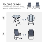 Outdoor and Garden-3 Piece Outdoor Rocking Bistro Set, Patio Folding Chair Table Set with Glass Coffee Table for Yard, Patio, Deck, Backyard, Grey - Outdoor Style Company