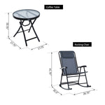 Outdoor and Garden-3 Piece Outdoor Rocking Bistro Set, Patio Folding Chair Table Set with Glass Coffee Table for Yard, Patio, Deck, Backyard, Grey - Outdoor Style Company