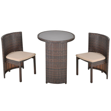 Outdoor and Garden-3-Piece Outdoor Wicker Patio Bistro Table Set with Nesting Design, Cushioned Seats, & Strong Metal Frame, Brown - Outdoor Style Company