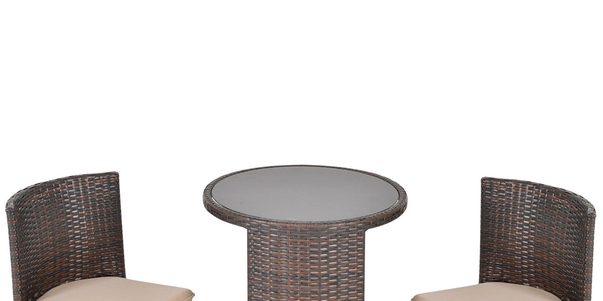 3-Piece Outdoor Wicker Patio Bistro Table Set with Nesting Design, Cus
