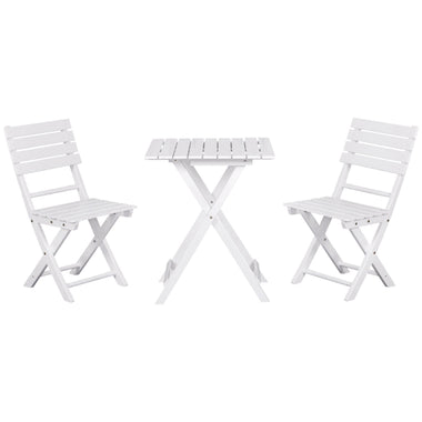 Outdoor and Garden-3 Piece Patio Bistro Set, Folding Outdoor Chairs and Table Set, Pine Wood Frame for Poolside Garden, White - Outdoor Style Company