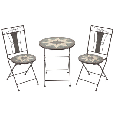 Outdoor and Garden-3-Piece Patio Bistro Set, Mosaic Table and 2 Armless Chairs with Foldable Design, Metal Frame for Garden, Poolside, Coffee - Outdoor Style Company