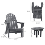 Outdoor and Garden-3 Piece Patio Furniture Set, 2 Folding Adirondack Chairs with Side Table Plastic Lounger Fire Pit Seating All Weather, for Lawn, Dark Grey - Outdoor Style Company