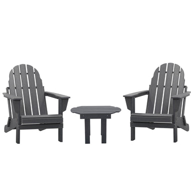 Outdoor and Garden-3 Piece Patio Furniture Set, 2 Folding Adirondack Chairs with Side Table Plastic Lounger Fire Pit Seating All Weather, for Lawn, Dark Grey - Outdoor Style Company