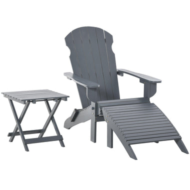 Outdoor and Garden-3 Piece Patio Furniture Set Adirondack Chair with Ottoman and Table Folding Design Outdoor Wooden Lounger for Garden, Patio Porch, Grey - Outdoor Style Company