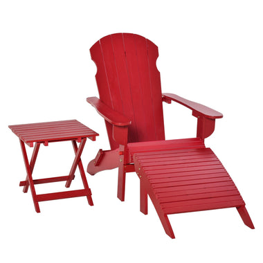 Outdoor and Garden-3 Piece Patio Furniture Set Adirondack Chair with Ottoman and Table Folding Design Outdoor Wooden Lounger for Garden, Patio Porch, Red - Outdoor Style Company