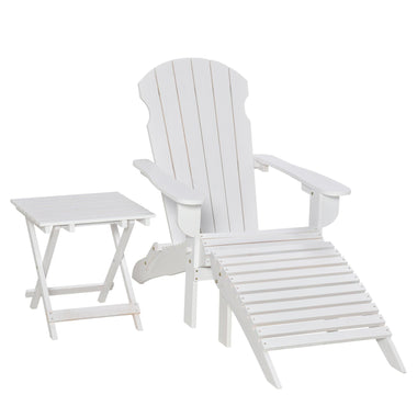 Outdoor and Garden-3 Piece Patio Furniture Set Adirondack Chair with Ottoman and Table Folding Design Outdoor Wooden Lounger for Garden, Patio Porch, White - Outdoor Style Company