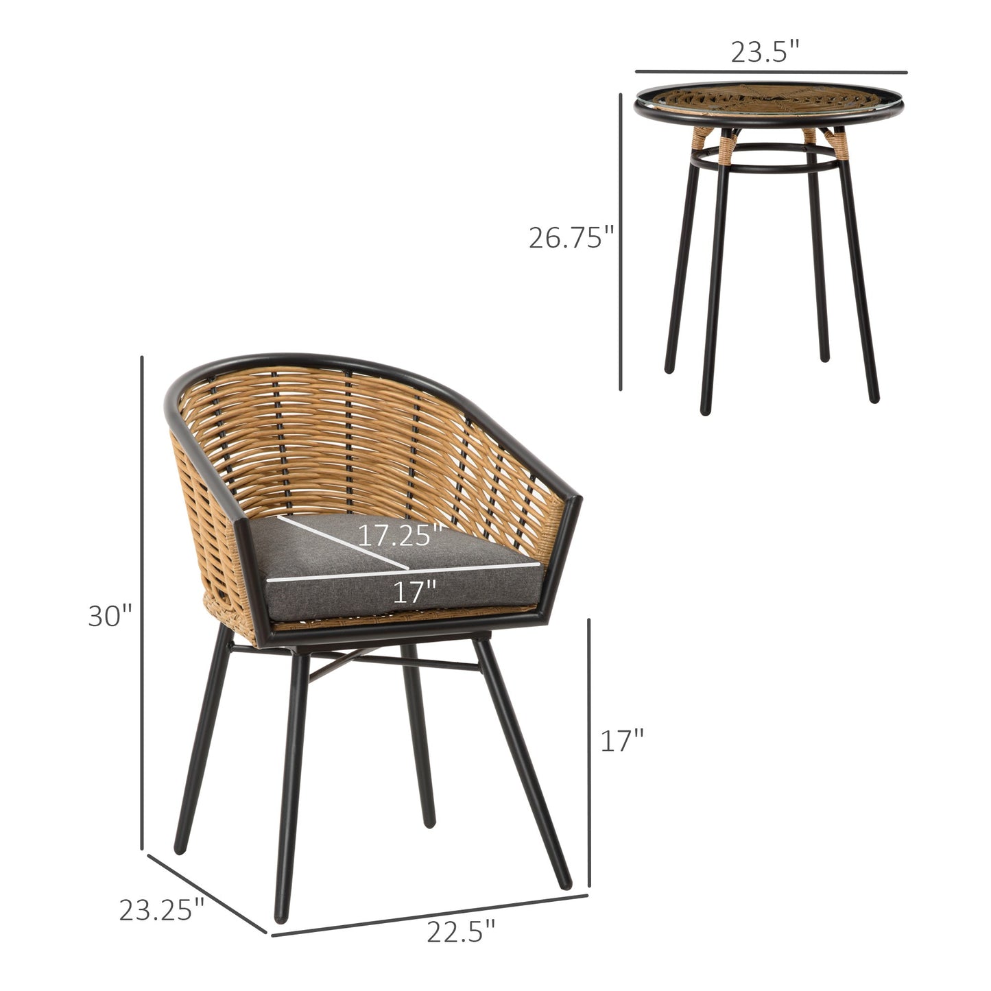 Outdoor and Garden-3 Piece Patio PE Rattan Bistro Set, Outdoor Round Resin Wicker Coffee Set, w/ Chairs & Coffee Table Furniture Set, for Deck, Grey - Outdoor Style Company