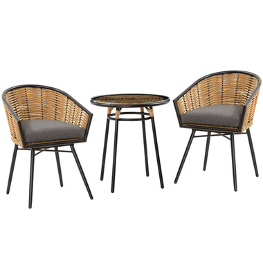 Outdoor and Garden-3 Piece Patio PE Rattan Bistro Set, Outdoor Round Resin Wicker Coffee Set, w/ Chairs & Coffee Table Furniture Set, for Deck, Grey - Outdoor Style Company