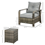 Outdoor and Garden-3 Piece PE Rattan Patio Chairs Porch Furniture Set with 2 Chairs Padded Seats & 1 Side Table with Storage Grey - Outdoor Style Company