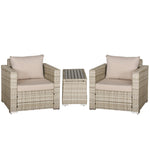 Outdoor and Garden-3-Piece PE Rattan Wicker Sofa Sets Outdoor Armchair Sofa Furniture Set w/ Plastic Wood Grain Side Table and Washable Cushions, Grey - Outdoor Style Company