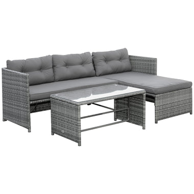 Outdoor and Garden-3-Piece Rattan Patio Furniture Sofa Set Conversation Set, Sectional Lounge Chaise Cushioned for Garden Poolside or Porch Lounging, Grey - Outdoor Style Company