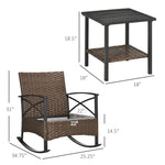 Outdoor and Garden-3 Piece Rocking Wicker Bistro Set, Outdoor Patio Furniture Set with 2 Porch Rocker Chairs, Cushions, 2-Tier Coffee Table for Garden - Outdoor Style Company