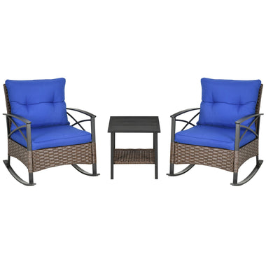 Outdoor and Garden-3 Piece Rocking Wicker Bistro Set, Outdoor Patio Furniture Set with 2 Porch Rocker Chairs, Cushions, 2-Tier Coffee Table for Garden - Outdoor Style Company