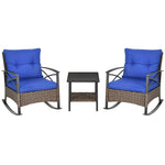 Outdoor and Garden-3 Piece Rocking Wicker Bistro Set, Outdoor Patio Furniture Set with 2 Porch Rocker Chairs, Cushions, 2-Tier Coffee Table for Garden - Outdoor Style Company