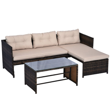 Outdoor and Garden-3-Piece Wicker Patio Furniture Sets, Rattan Conversation Sets, Sectional sofa set with Cushioned Lounge Chaise for Garden Poolside or Porch - Outdoor Style Company