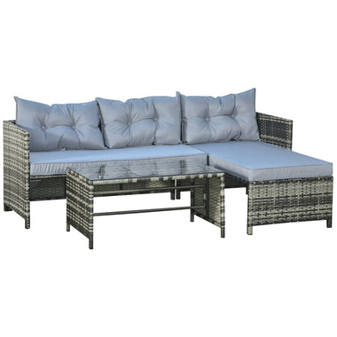 Outdoor and Garden-3-Piece Wicker Patio Furniture Sets, Rattan Conversation Sets, Sectional sofa set with Cushioned Lounge Chaise for Poolside, Porch, Grey - Outdoor Style Company