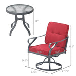 Outdoor and Garden-3 Pieces Outdoor Swivel Bistro Set, 2 Rocker Chairs and 1 Round Tempered Glass Table with Cushion, Yard, Lawn Furniture, Red - Outdoor Style Company