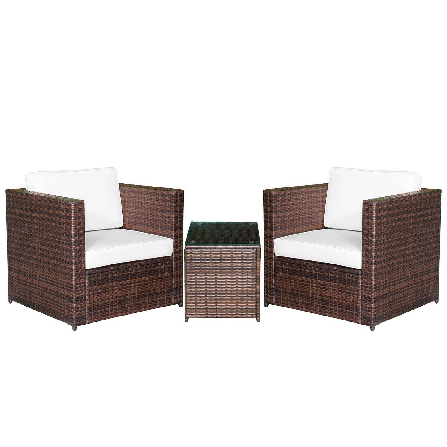 Outdoor and Garden-3 Pieces Patio Bistro Set, Outdoor PE Rattan Wicker Furniture W/ Cushion and Coffee Table, Conversation Sofa Set for Garden, White - Outdoor Style Company