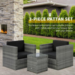 Outdoor and Garden-3 Pieces Patio Bistro Set, Outdoor PE Rattan Wicker Furniture W/ Washable Cushion and Coffee Table, Conversation Sofa Set for Balcony, Black - Outdoor Style Company