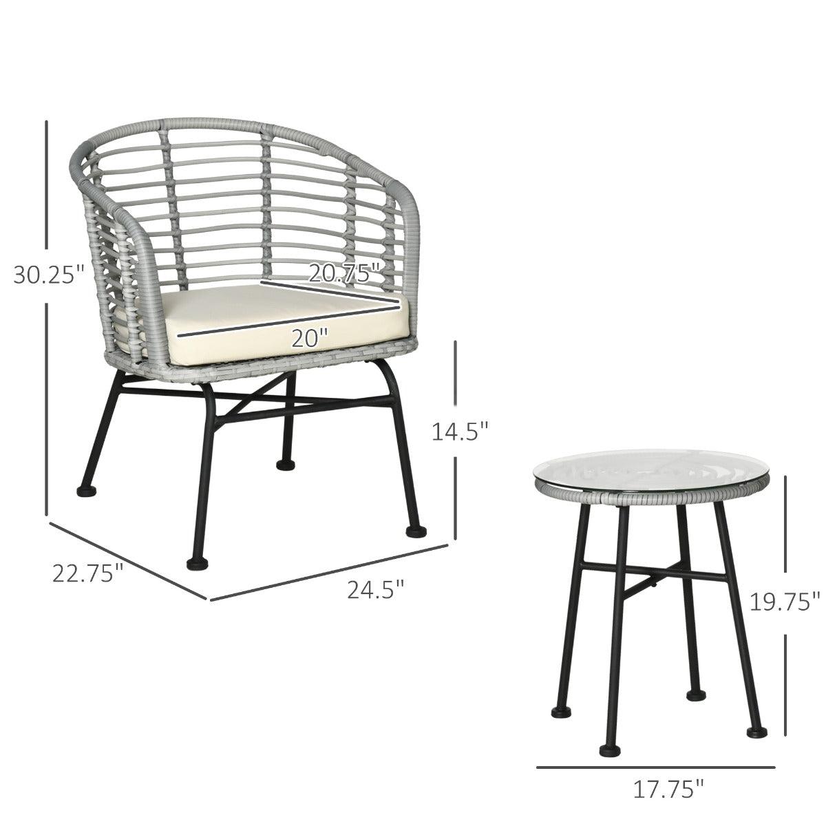 Outdoor and Garden-3 Pieces Patio PE Rattan Bistro Set, Outdoor Round Wicker Woven Coffee Set, 2 Chairs & 1 Coffee Table Conversation Furniture Set, for Garden - Cream White - Outdoor Style Company