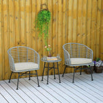 Outdoor and Garden-3 Pieces Patio PE Rattan Bistro Set, Outdoor Round Wicker Woven Coffee Set, 2 Chairs & 1 Coffee Table Conversation Furniture Set, for Garden - Cream White - Outdoor Style Company