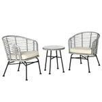 Outdoor and Garden-3 Pieces Patio PE Rattan Bistro Set, Outdoor Round Wicker Woven Coffee Set, 2 Chairs & 1 Coffee Table Conversation Furniture Set, for Garden - Cream White - Outdoor Style Company