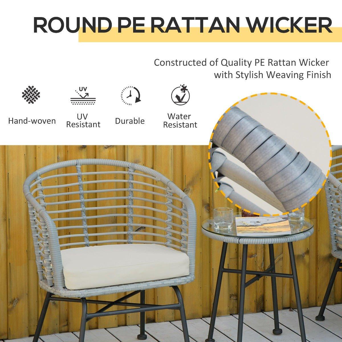 Outdoor and Garden-3 Pieces Patio PE Rattan Bistro Set, Outdoor Round Wicker Woven Coffee Set, 2 Chairs & 1 Coffee Table Conversation Furniture Set, for Garden - Cream White - Outdoor Style Company