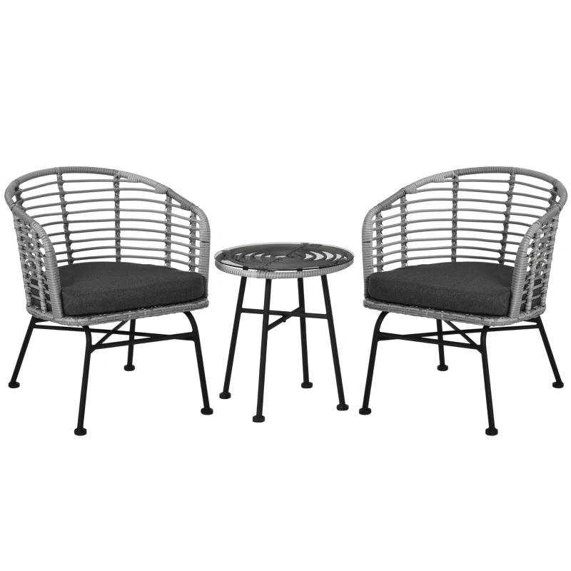 Outdoor and Garden-3 Pieces Patio PE Rattan Bistro Set, Outdoor Round Wicker Woven Coffee Set, 2 Chairs & 1 Coffee Table Conversation Furniture Set, for Garden - Mixed Gray - Outdoor Style Company