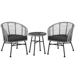 Outdoor and Garden-3 Pieces Patio PE Rattan Bistro Set, Outdoor Round Wicker Woven Coffee Set, 2 Chairs & 1 Coffee Table Conversation Furniture Set, for Garden - Mixed Gray - Outdoor Style Company