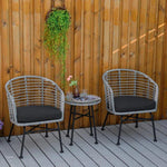 Outdoor and Garden-3 Pieces Patio PE Rattan Bistro Set, Outdoor Round Wicker Woven Coffee Set, 2 Chairs & 1 Coffee Table Conversation Furniture Set, for Garden - Mixed Gray - Outdoor Style Company