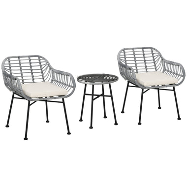 Outdoor and Garden-3 Pieces Patio PE Rattan Bistro Set, Outdoor Round Wicker Woven Coffee Set, 2 Chairs & 1 Coffee Table Conversation Furniture Set, for Garden - White - Outdoor Style Company