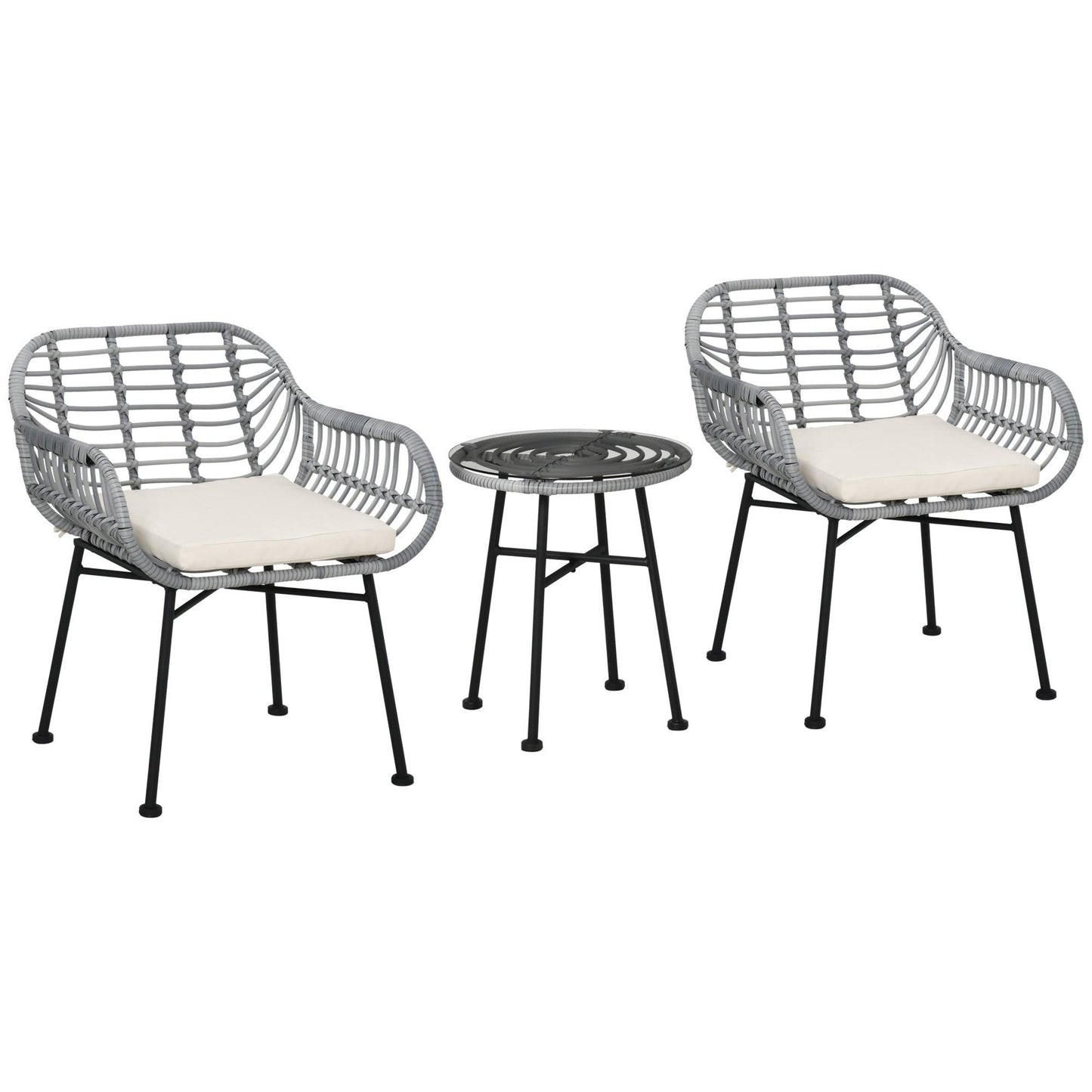 Outdoor and Garden-3 Pieces Patio PE Rattan Bistro Set, Outdoor Round Wicker Woven Coffee Set, 2 Chairs & 1 Coffee Table Conversation Furniture Set, for Garden - White - Outdoor Style Company