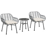 Outdoor and Garden-3 Pieces Patio PE Rattan Bistro Set, Outdoor Round Wicker Woven Coffee Set, 2 Chairs & 1 Coffee Table Conversation Furniture Set, for Garden - White - Outdoor Style Company