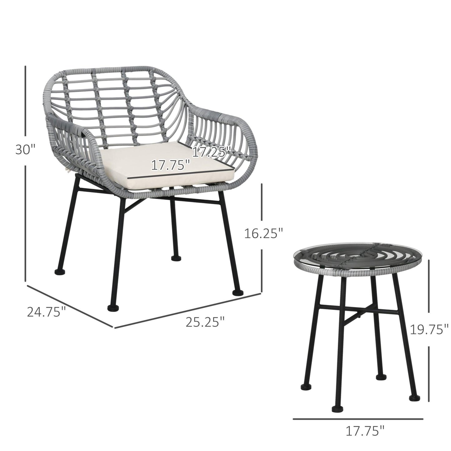 Outdoor and Garden-3 Pieces Patio PE Rattan Bistro Set, Outdoor Round Wicker Woven Coffee Set, 2 Chairs & 1 Coffee Table Conversation Furniture Set, for Garden - White - Outdoor Style Company