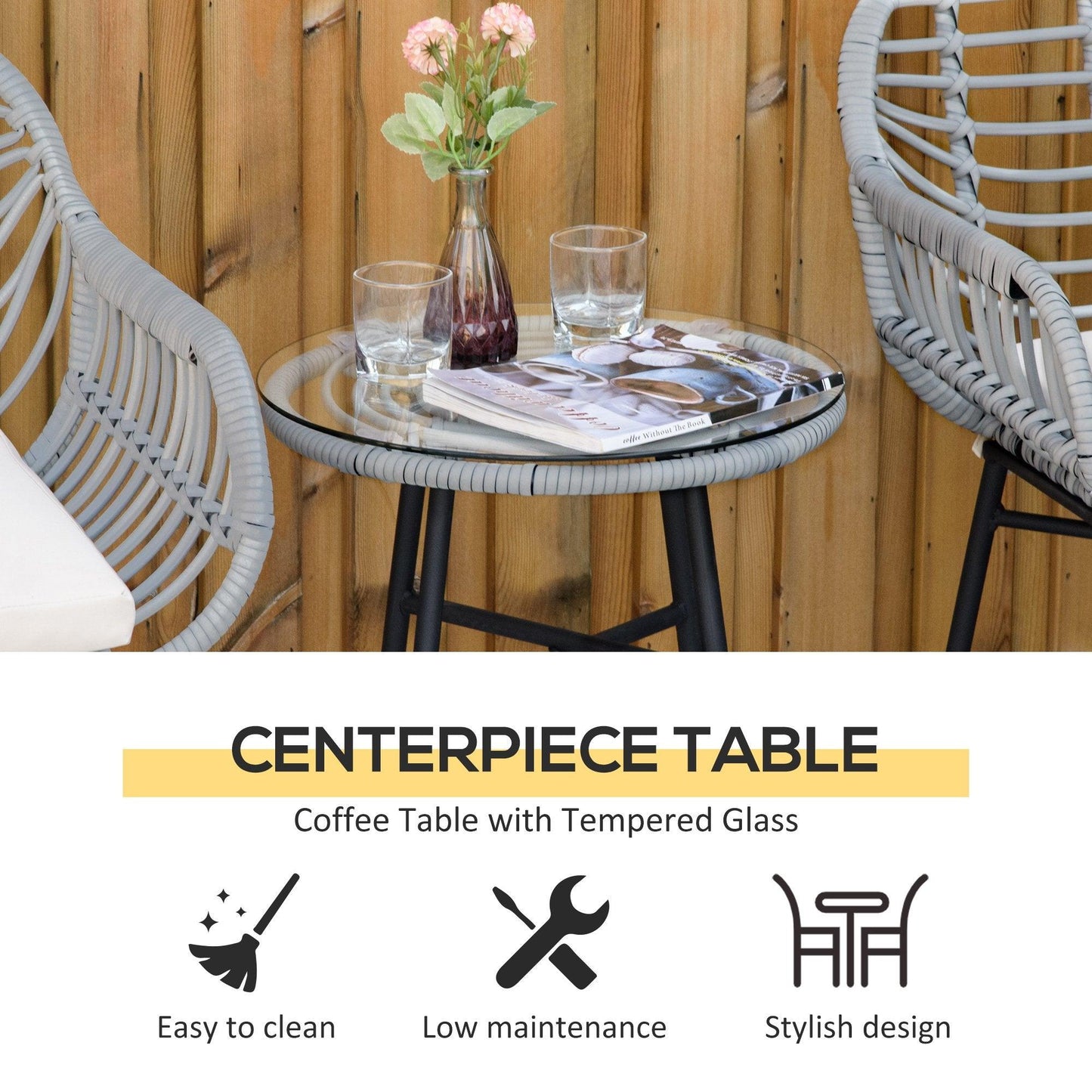 Outdoor and Garden-3 Pieces Patio PE Rattan Bistro Set, Outdoor Round Wicker Woven Coffee Set, 2 Chairs & 1 Coffee Table Conversation Furniture Set, for Garden - White - Outdoor Style Company