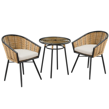 Outdoor and Garden-3 Pieces Patio PE Rattan Bistro Set, Round Resin Wicker Coffee Set, w/ Chairs & Coffee Table Conversation Set, for Garden, Cream White - Outdoor Style Company