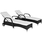 Outdoor and Garden-3 Pieces Patio Wicker Chaise Lounge Chair Set, Adjustable Outdoor PE Rattan Cushioned Lounge with Armrests, Side Table & Moving Wheels, Black - Outdoor Style Company