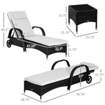 Outdoor and Garden-3 Pieces Patio Wicker Chaise Lounge Chair Set, Adjustable Outdoor PE Rattan Cushioned Lounge with Armrests, Side Table & Moving Wheels, Black - Outdoor Style Company